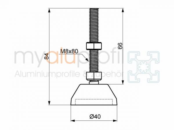 Leveling foot D40 M8x80